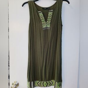 Apt. 9 Sleeveless Olive Green Embroidered Tank Dress/Tunic